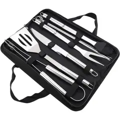 GENERICO - Kit Parrillero 9 Piezas Acero Inoxidable Herramientas Asado