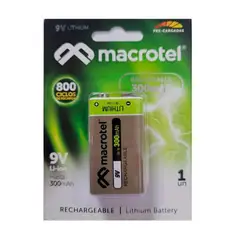 MACROTEL - Pila Bateria 9V Litio 300mAh Recargable