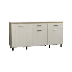 FMFURNITURE - Mueble Base 3 Puertas 2 Cajones Melamina Café Claro 169x60x35.1 cm