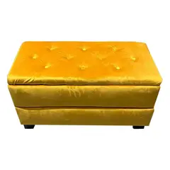 MUEBLES HVM - Banqueta Baul Zapatero Mostaza Felpa Pmadera