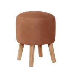 LATAM HOME - Puff Nantes Cuero Café Claro Patas Madera