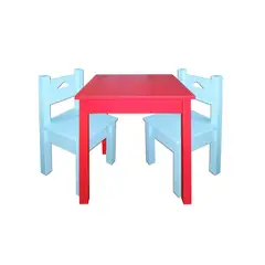 DECORACION CREATIVA - Mesa infantil con 2 sillas Lacada Roja Celeste
