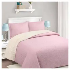 COMPRAPO - Cubrecama Quilt Juvenil Sherpa 1.5 Plazas Mod. Rosa + Funda