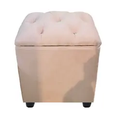 GENERICO - Pouf Baul Capitoné Rosa Pastel Felpa Diamante 40x33x50 Rimar