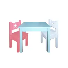 DECORACION CREATIVA - Mesa infantil con 2 sillas Lacadas Celeste Rojo Blanco
