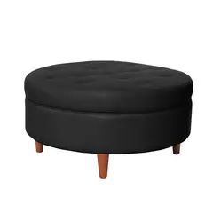LATAM HOME - Pouf Paris Negro con Patas de Madera y Detalles Capitoné