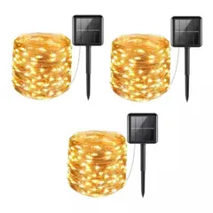 GENERICO - Pack x3 luces 200 led 20m hadas solares calida para exterior