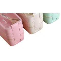 GENERICO - Lonchera 3 Compartimientos C/Cuchara y Tenedor 900 ML Color Rosa