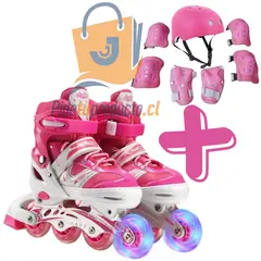 GENERICO - Patines Lineales Rosa mas Kit de Protección Talla S 30 AL 33