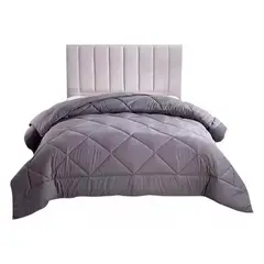 GENERICO - Plumon microfibra Reversible Color Gris y Azul Marino 1 Plaza
