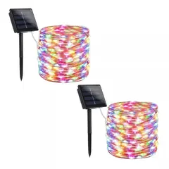 GENERICO - PACK X2 luces 200 led 20m hadas multicolor solares para exterior