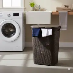 MP - Cesto Canasto Para Ropa Ratan 60 Litros Con Tapa