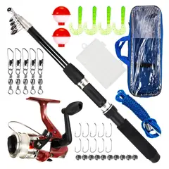 EKOI - Set Pesca Caña De Pescar Telescópica Mosquero Carrete Pesca