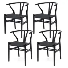 CASTLETEC - Pack 4 sillas de Madera Wishbone Asiento de cuerda LF9-01 - negro