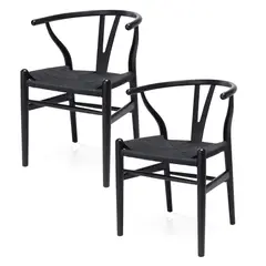 CASTLETEC - Pack 2 sillas de Madera Wishbone Asiento de cuerda LF9-01 - negro