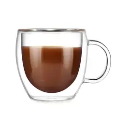 GENERICO - Set Taza Cafe Vidrio Mug Vaso Doble Pared Termico 350 Ml X 6