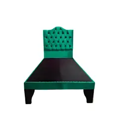 FLOBAL - Cama 1,5 Plazas Ovalado, Incluye Base y Respaldo Verde Esmerald