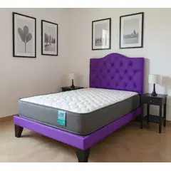 FLOBAL - Cama plaza y media Morada BASE RESPALDO COLCHON DE RESORTES