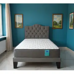FLOBAL - CAMA 1,5 PLAZAS OVALADO 105X190CM + RESPALDO GRIS + COLCHON