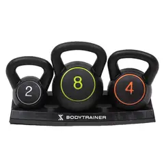 BODYTRAINER - Set 3 Pesas Rusas Kettlebell 2/4/8 Kg Con base