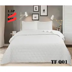 GENERICO - Cubrecama de algodon tipo Quilt 1.5 Plazas Blanco Pp