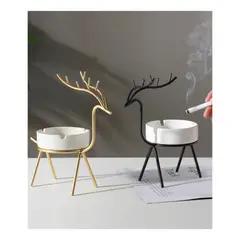 GENERICO - Cenicero De Cerámica Con Pedestal Decoración Nórdica Negro