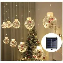 GENERICO - Luces 10 Bolas Cortina Solar Led Guirnalda 3 metros CALIDAS