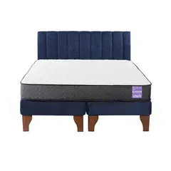 5 SUEÑO - Cama Europea 2 Plazas + Respaldo Tubular Madera Azul