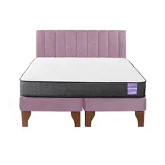 5 SUEÑO - Cama Europea 2 Plazas + Respaldo Tubular Madera Rosado