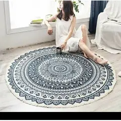 ANGELES DEL HOGAR - Alfombra de lino redonda con flecos