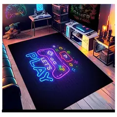 SMARTY - Alfombra Lisa Juvenil Infantil Gamer Diseño Lets Play Neón 150x200CM