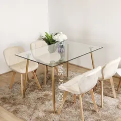 CORI CORI - Juego de Comedor Vidrio 120x 80 cm + 4 Sillas Mariposa Velvet Dorada