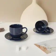DANNY HOME - Set 6 Tazas de Cafe con Platillo Azul Oscuro 120 cc