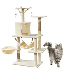 LERNEN - Torre Castillo y Rascador Para Gatos Interactivo Beige