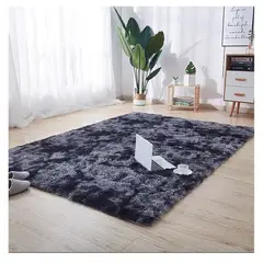 GENERICO - Alfombra Peluda Para Living Negro Jaspeado 180x200cm