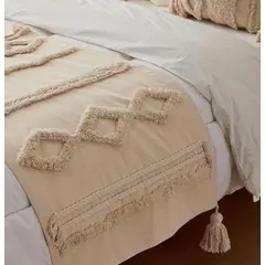 GENERICO - PIECERA DE CAMA BOHO CRUDO 210 X 60 cm + 2 FUNDAS 45 X 45 cm