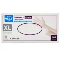 GENERICO - Guantes Vinilo Talla XL Sin Polvo Marca Heile 100 Unidades