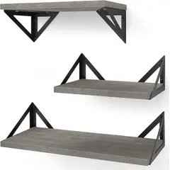 GENERICO - Repisas Flotantes De Madera KIT X3 Modelo Triangulo Gris