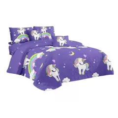 GENERICO - Cobertor De Verano Para Niños De Una Plaza Y Media Unicornio Morado