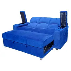 MUEBLERIA LATINA - SOFA CAMA FUNCIONAL 2 PZ DECO FELPA AZUL
