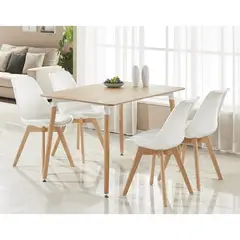 GENERICO - JUEGO DE COMEDOR 120X80 WOOD + 6 SILLAS TULIP BLANCO