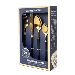 DANNY HOME - Set de 24 Cubiertos Acero Inoxidable Colorful Dorado Mango Negro