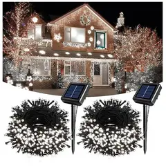 GENERICO - Pack X2 Luces Solares Navidad Guirnalda 10 Metros 100 Led Fría