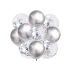 BABYLUNA - Set 12 Globos Premium para Fiestas Plateado más Inflador