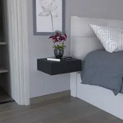 FMFURNITURE - Velador Flotante 1 Cajón - Negro 13x40x34.1 cm