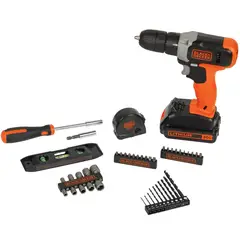 BLACK+DECKER - Taladro Rotación 20V + 44 Accesorios