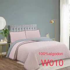 ANGELES DEL HOGAR - Cubrecama verano de Algodón con pompón 2 plazas Palo Rosa