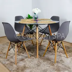 CORI CORI - Juego de Comedor Mesa Redonda Vidrio 100cm + 4 Sillas Eames Grises