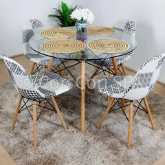 CORI CORI - Juego de Comedor Mesa vidrio 100cm + 4 Eames Patchwork Chess