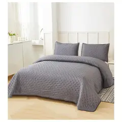 DIANA - CUBRECAMA GRIS 2 PLAZA DE ALGODON PREMIUN QUILT DE VERANO UNICOLOR